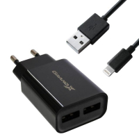 Зарядний пристрій Grand-X 5V 2.4A 2xUSB + cable USB-Lightning (CH45LTB)
