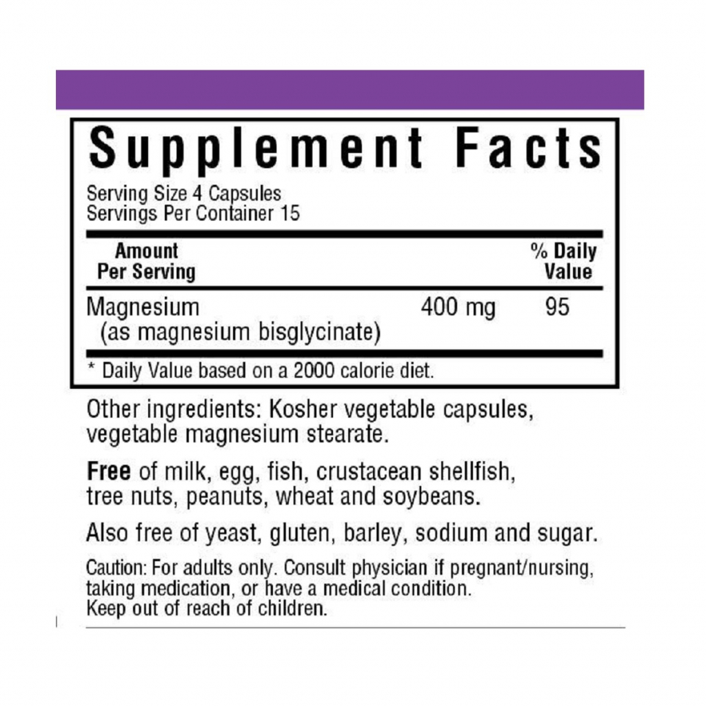 Мінерали Bluebonnet Nutrition Магній гліцинат, 400 Мг, Magnesium Glycinate, 60 вегетаріанс (BLB0748)