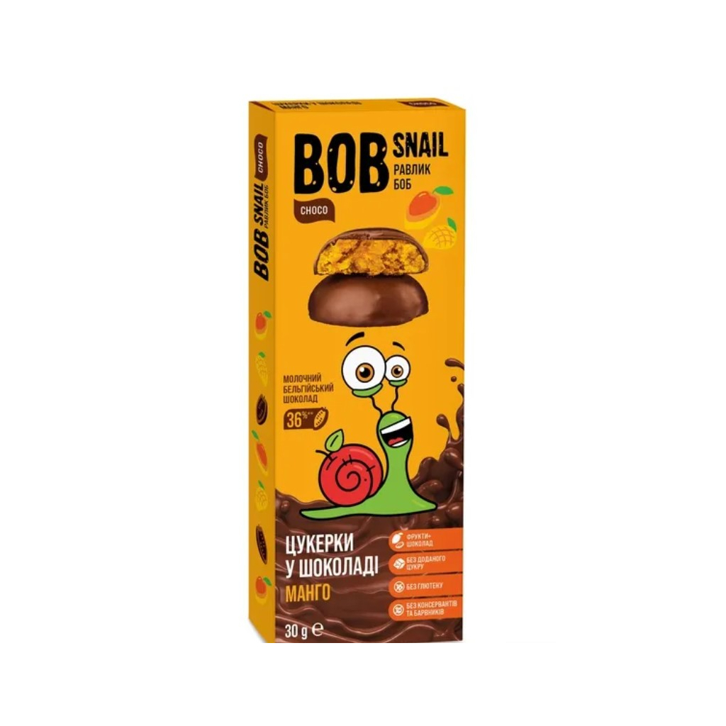 Цукерка Bob Snail Манго Бельгійський молочний шоколад 30г (4820219341314)