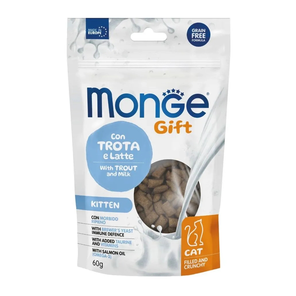 Ласощі для котів Monge Gift Cat Kitten форель і молоко 60 г (8009470085014)
