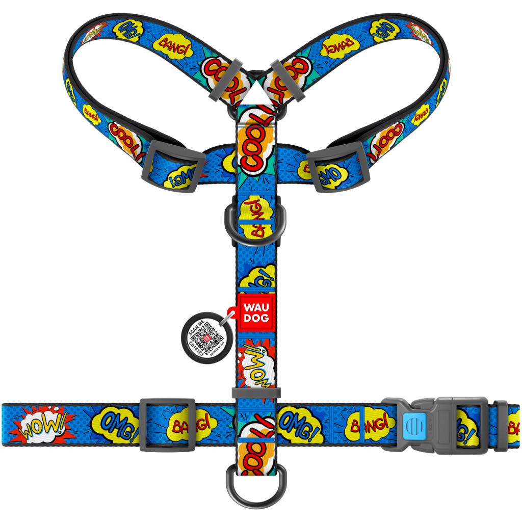 Шлея для собак WAUDOG Nylon з QR паспортом анатомічна H-подібна "ВАУ" S (5606)