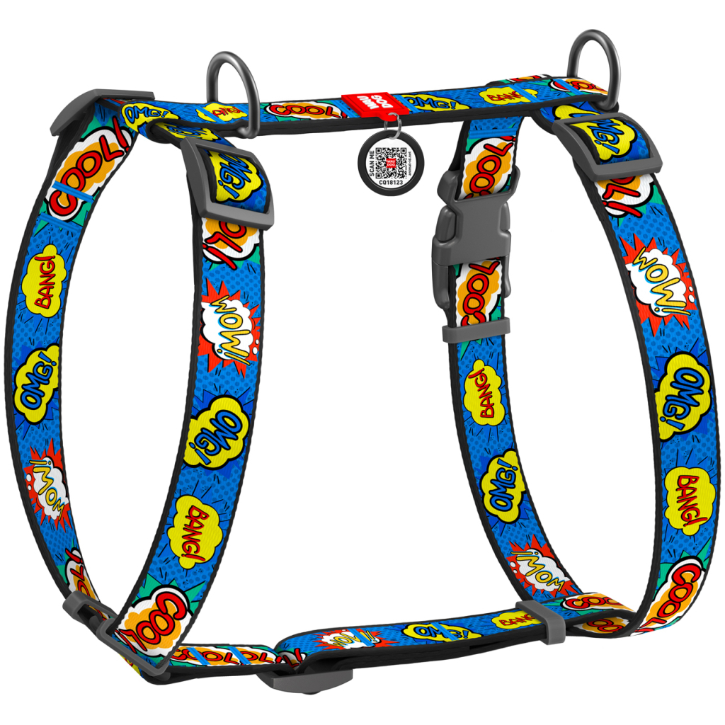 Шлея для собак WAUDOG Nylon з QR паспортом анатомічна H-подібна "ВАУ" S (5606)