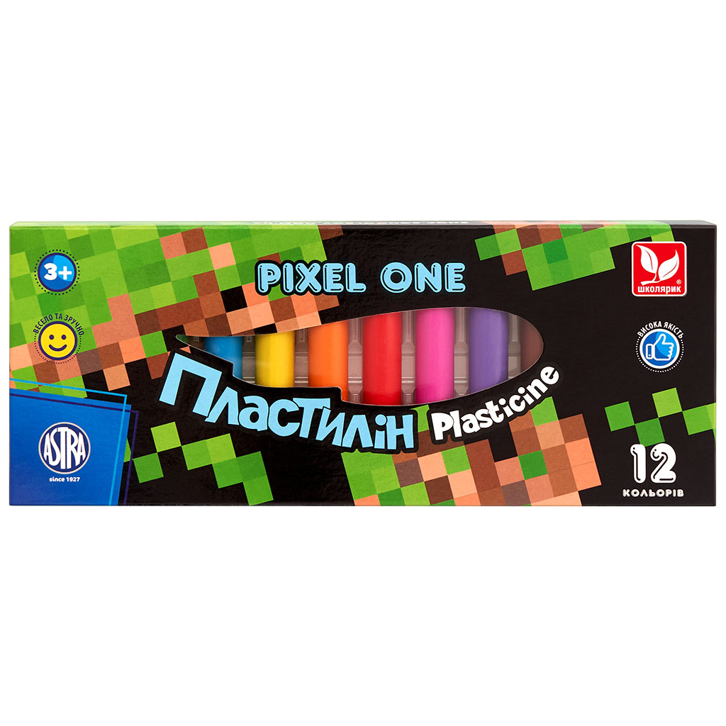 Пластилін Школярик Pixel One Восковий Круглий 12 кольорів 150 г (303221005-UA)