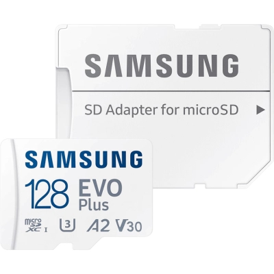 Карта пам'яті Samsung 128 GB microSDXC Class 10 UHS-I U3 V30 A2 EVO Plus+SD Adapte (MC128SA/EU)