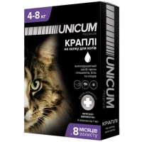 Краплі для тварин Unicum COMPLEX проти бліх, кліщів і гельмінтів на холку для кішок 4-8 кг/4 шт (4820150202491)