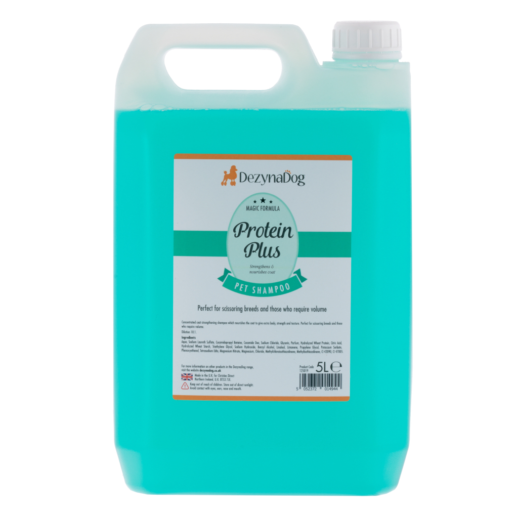 Шампунь для тварин Dezynadog Protein Plus High Volume для стрижених порід для зміцнення і об'єму неслухняної шерсті 5 л (5052372014944)