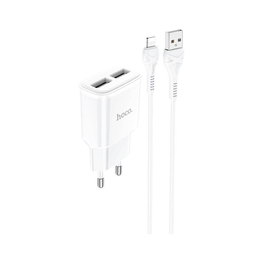 Зарядний пристрій HOCO C88A Star round 2xUSB + cable Lightning 12W White (6931474749512)