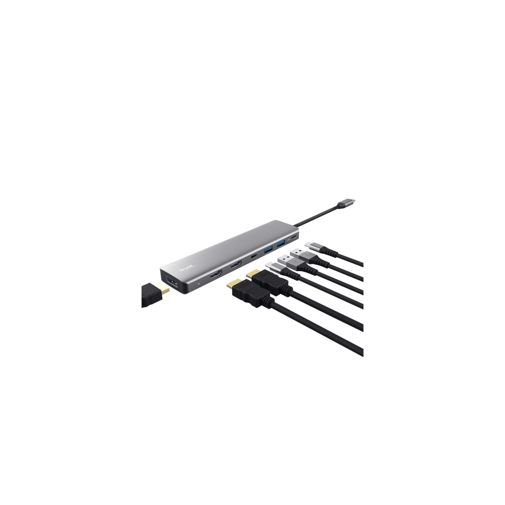 Концентратор Trust USB-C 7-in1 2xUSB-А 3.2/2xUSB-С/2xHDMI/DP aluminiu 0.16m grey (25661_TRUST)
