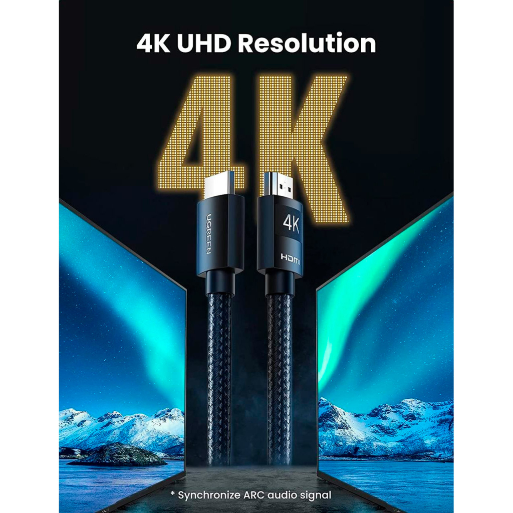 Кабель мультимедійний HDMI M to HDMI M 10.0m 4K30Hz braided HD119 black Ugreen (40104) Кабель мультимедійний HDMI M to HDMI M 10.0m 4K30Hz braided HD119 black Ugreen (40104)