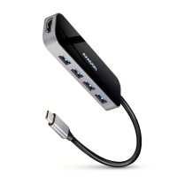 Концентратор AXAGON USB-C 6-in-1 to 4xUSB-A 5Gbps + 1xUSB-C PD100W + HDMI 4K30Hz 0.2m aluminum (HMC-6H4A)