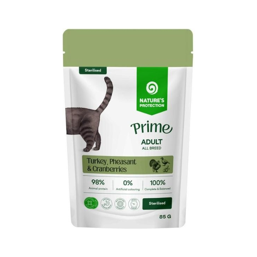 Вологий корм для кішок Nature's Protection Prime Sterilised Adult Cats Turkey, Pheasant and Cranberries 85 г (NPPR70468)