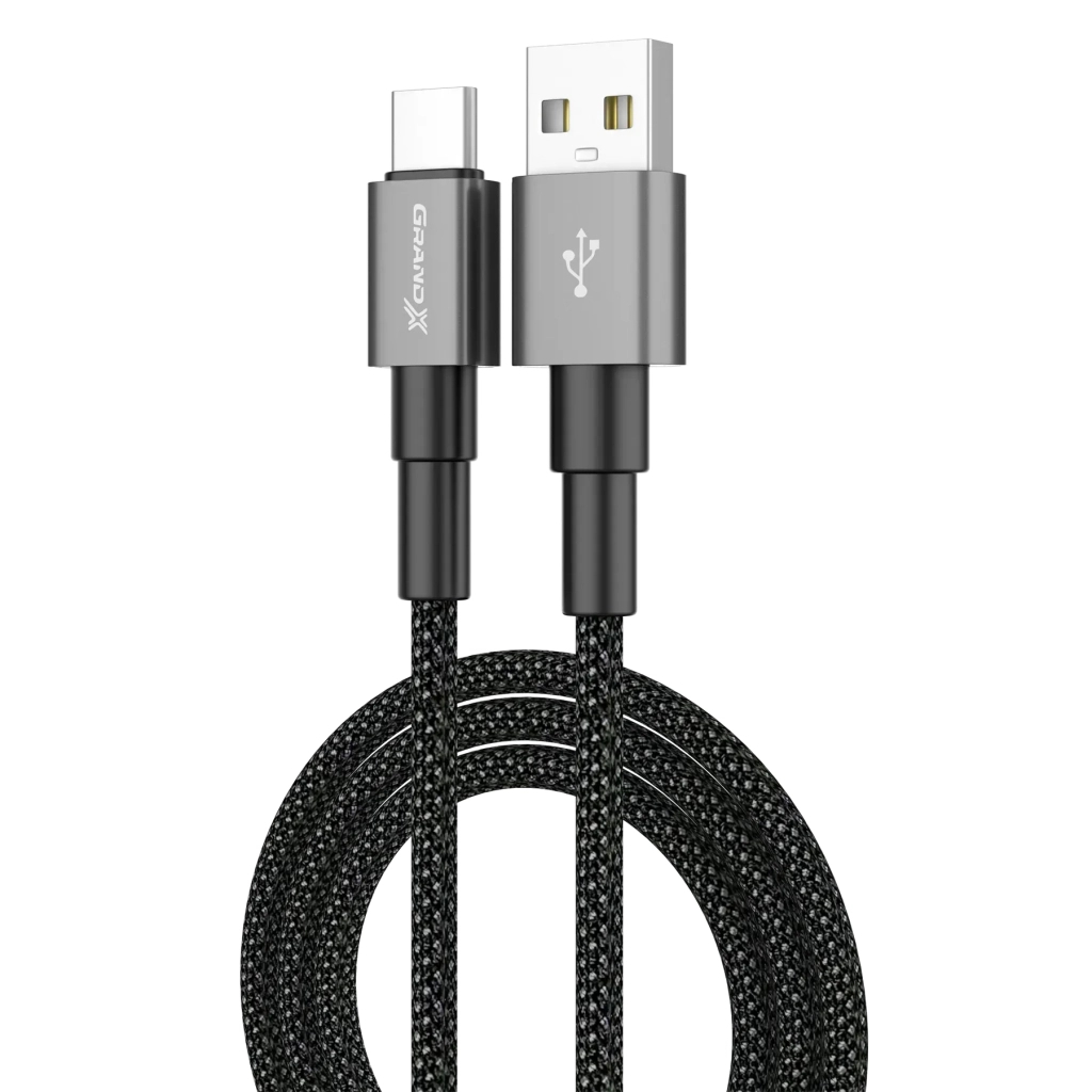 Дата кабель USB 2.0 AM to USB-C 1.0m 3A nylon black Grand-X (PC-08B)