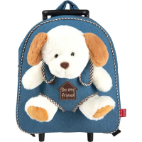 Children's backpack Perletti Toys Duff Dog with soft toy on wheels, denim (P13034)