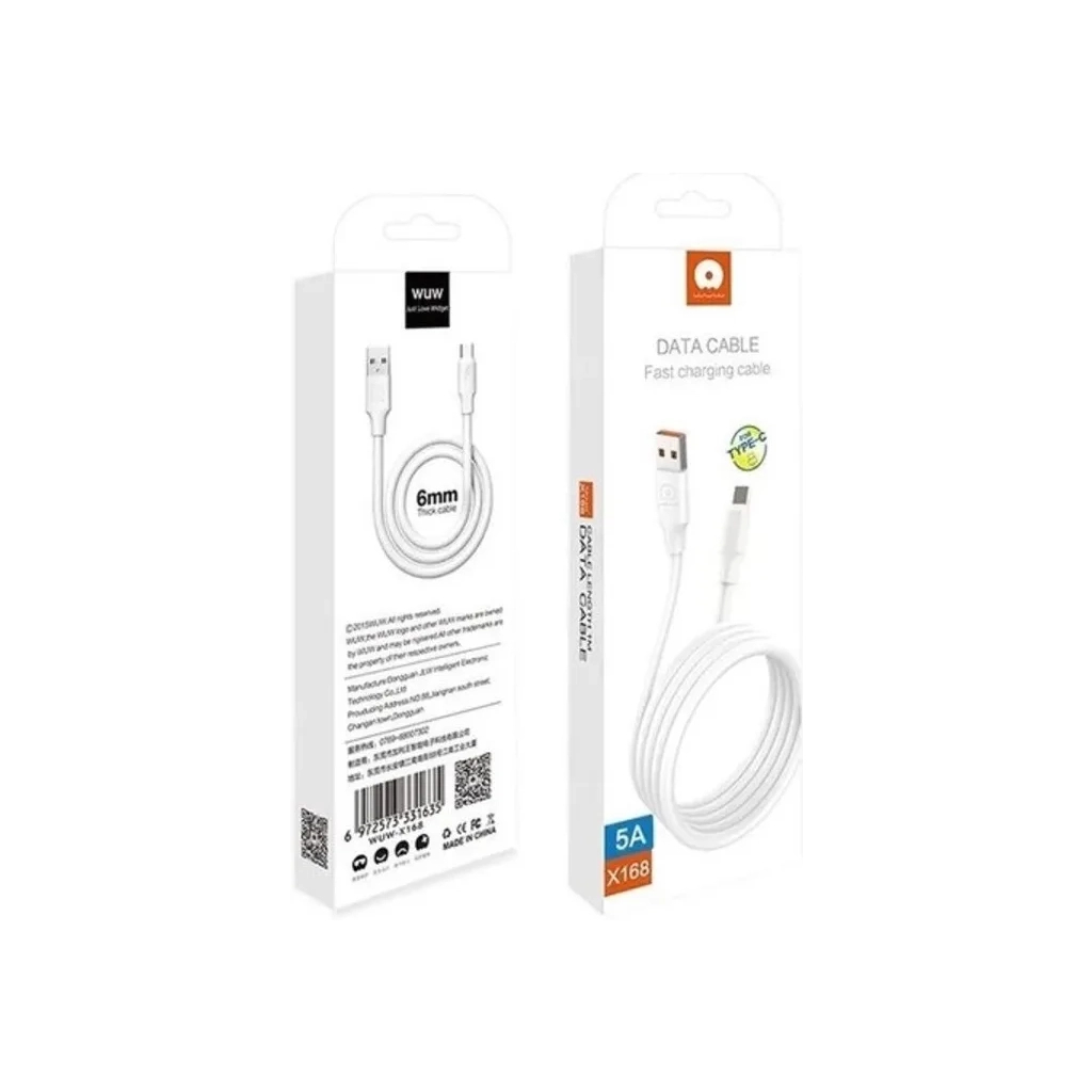 Дата кабель USB 2.0 AM to USB-C 1.0m 5A PVC white WUW (6972573331635) Дата кабель USB 2.0 AM to USB-C 1.0m 5A PVC white WUW (6972573331635)