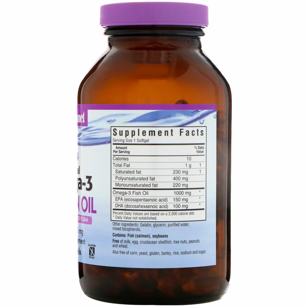 Жирні кислоти Bluebonnet Nutrition Натуральна Омега-3 з лососевих Жира, 90 желатинових (BLB0952)