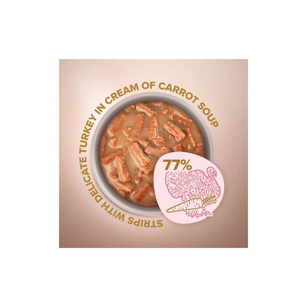 Вологий корм для кішок Club 4 Paws Selection Плюс Смужки з індичкою в крем супі з моркви 85 г (4820215368070)