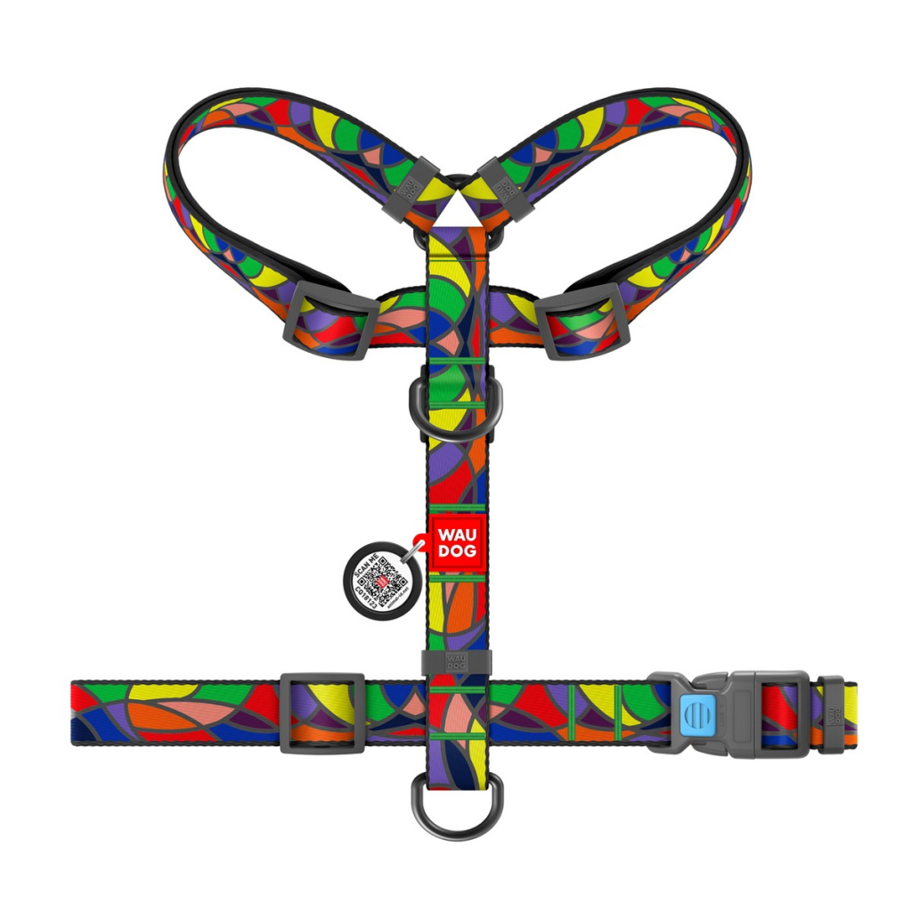 Шлея для собак WAUDOG Nylon з QR паспортом анатомічна H-подібна "Вітраж" L (5583)