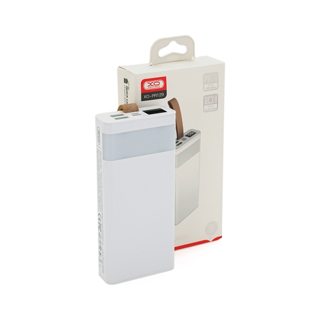 Повербанк XO 20000mAh, PD/20W, QC/22.5W, flashlight, Micro-USB, Type-C, USB-A*2, white (XO-PR129W / 29304)