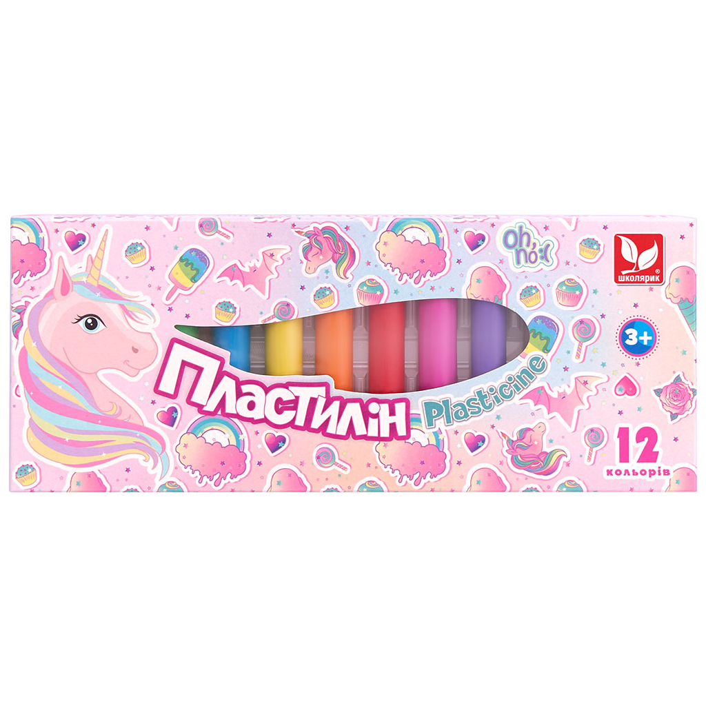 Пластилін Школярик Unicorn Восковий Круглий 12 кольорів 150 г (303221007-UA)