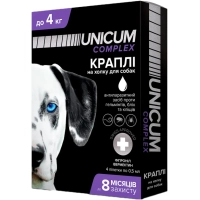 Краплі для тварин Unicum COMPLEX від бліх, кліщів та гельмінтів на холку для собак до 4 кг/4 шт (4820150202507)
