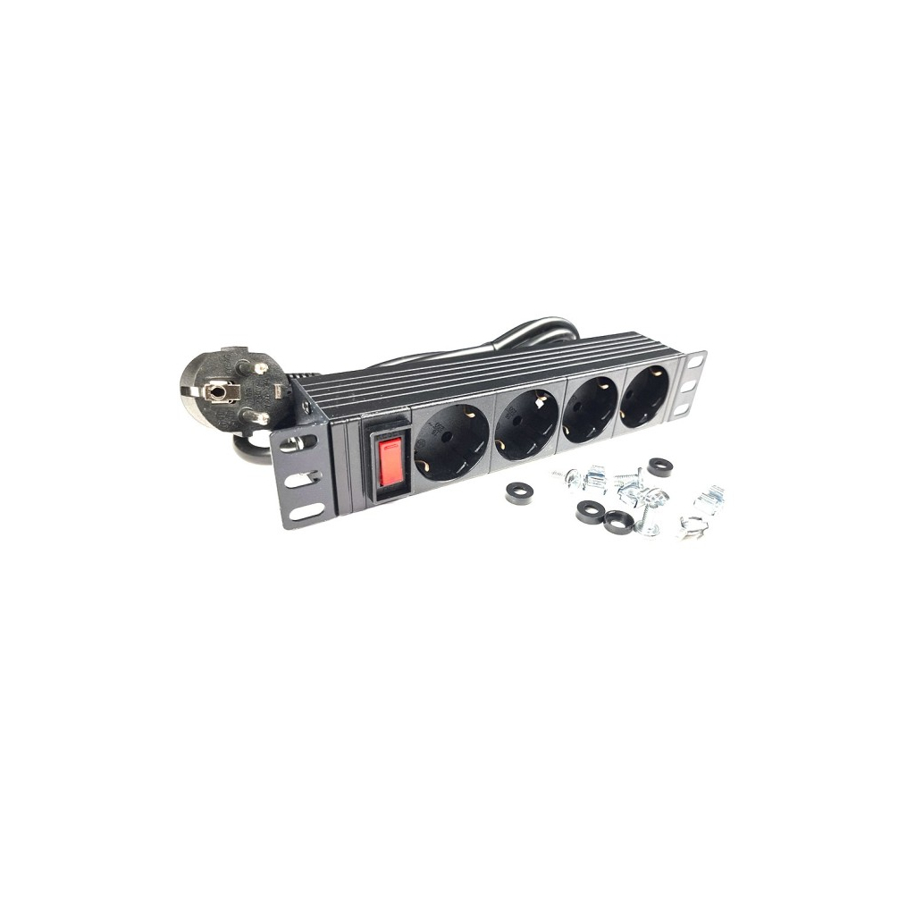 Силовий блок 10" 1U, 4xSchuko, кабель 1.8м, вилка Schuko, алюм. корпус Eserver (WT-2316A)