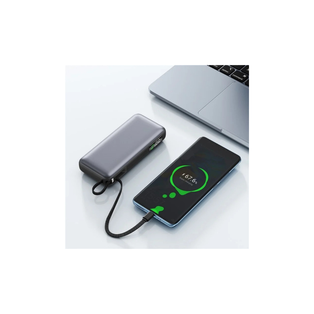 Батарея універсальна Acefast 20000mAh 130W PD, QC/3.0 USB-A+USB-C In/Out,build-in cable M22 Gray (6974316283904)