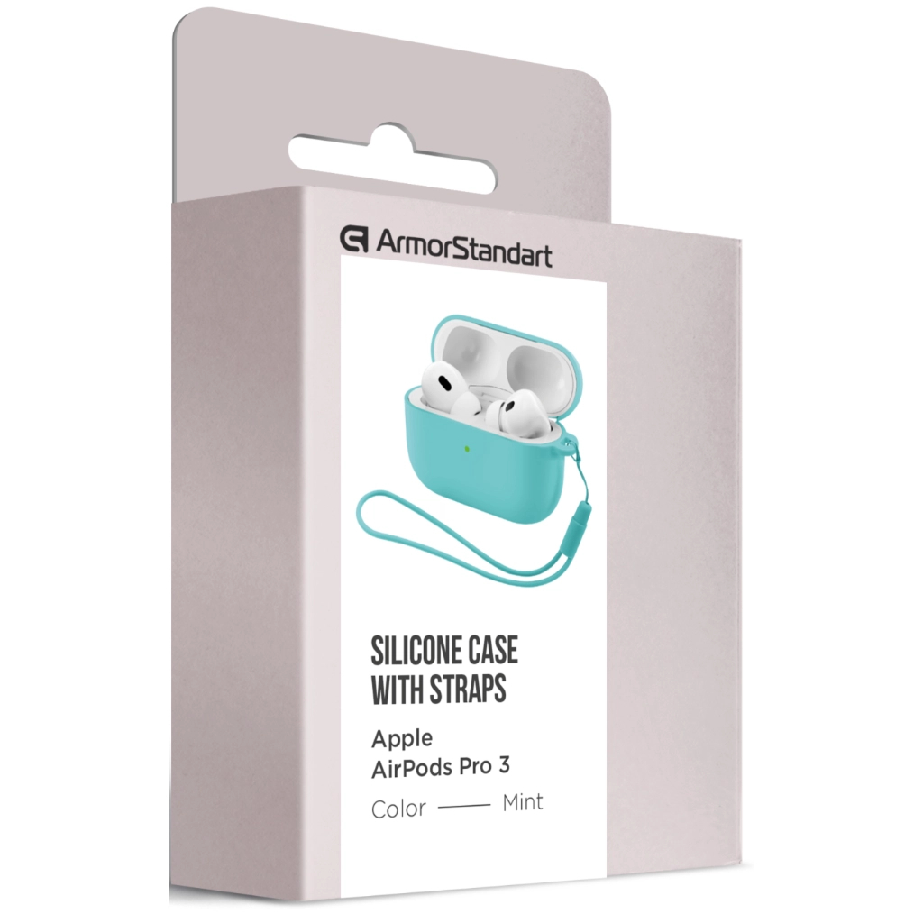 Чохол для навушників Armorstandart Silicone Case для Apple Airpods Pro 3 Mint (ARM88296) Чохол для навушників Armorstandart Silicone Case для Apple Airpods Pro 3 Mint (ARM88296)