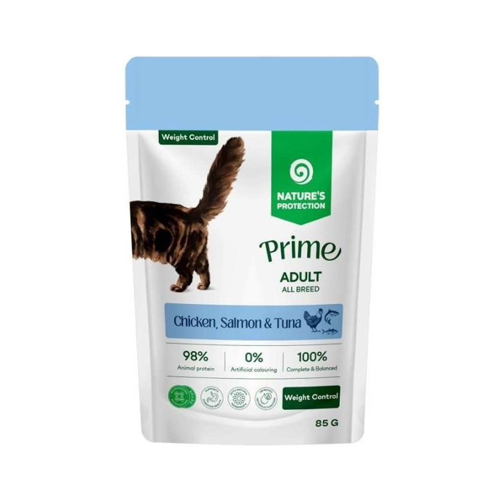 Вологий корм для кішок Nature's Protection Prime Adult Cats Weight Control Chicken, Salmon and Tuna 85 г (NPPR47917)
