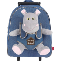 Children's backpack Perletti Toys Holly Hippo with a soft toy, on wheels, denim (P13074)