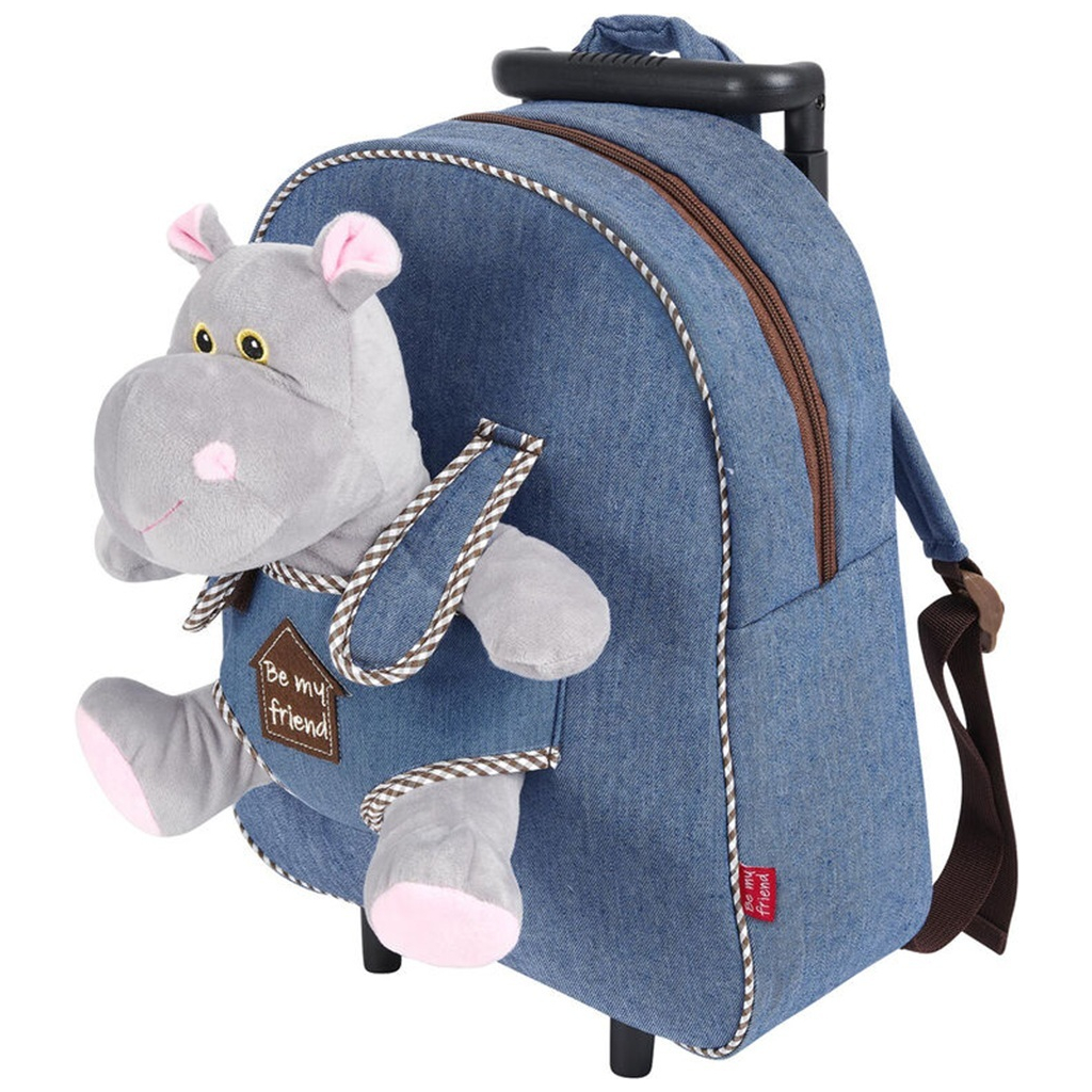 Рюкзак дитячий Perletti Toys Holly Hippo з м''якою іграшкою, на колесах, джинсовий (P13074)