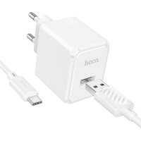 Зарядний пристрій HOCO CS11A USB + cable USB to USB-C white (6942007603614)