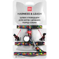 Шлея для котів WAUDOG Nylon з QR-паспортом "Вітраж" з повідцем XS (5479)