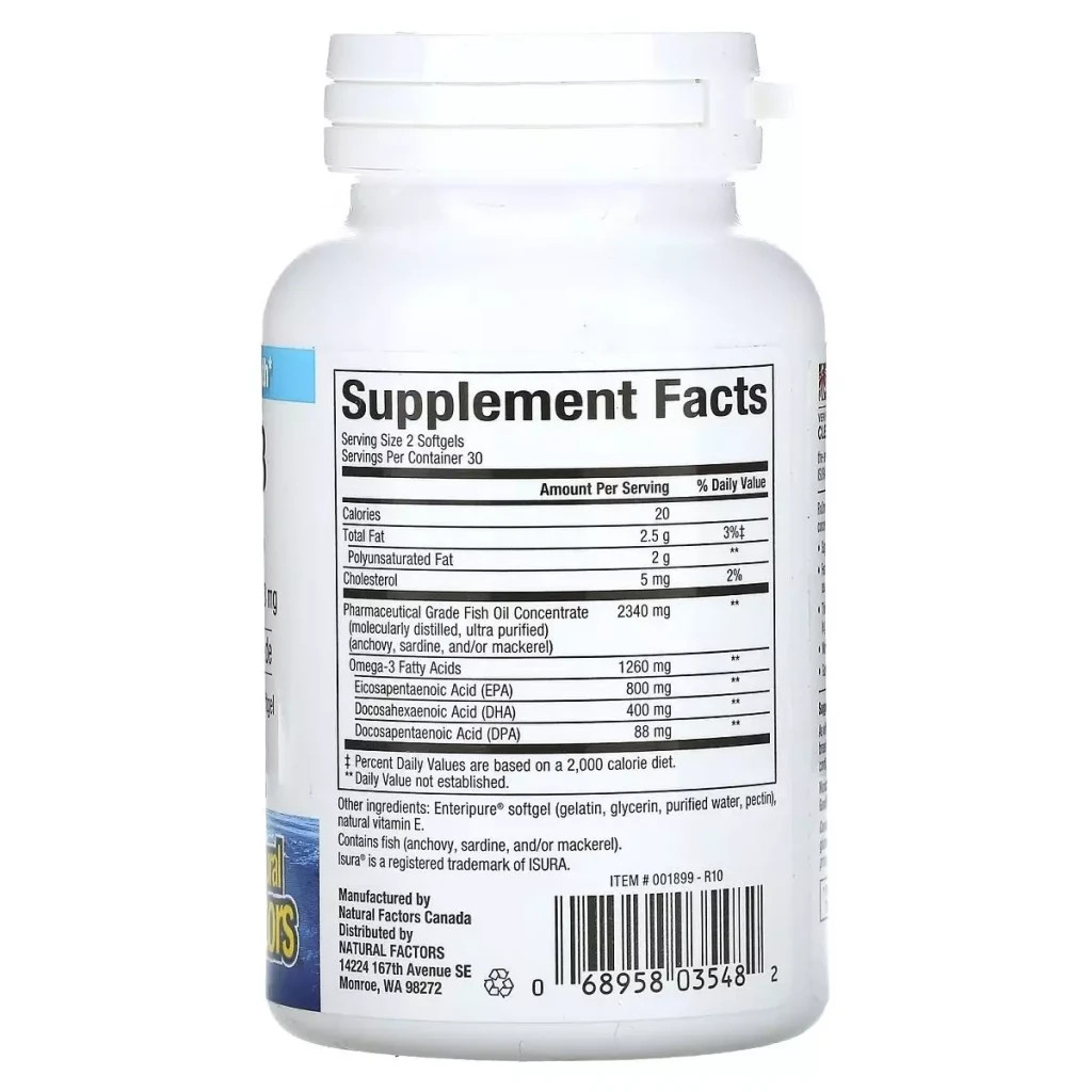 Жирні кислоти Natural Factors Омега-3, 1260 мг, RxOmega-3, 60 гелевих капсул (NFS-03548)
