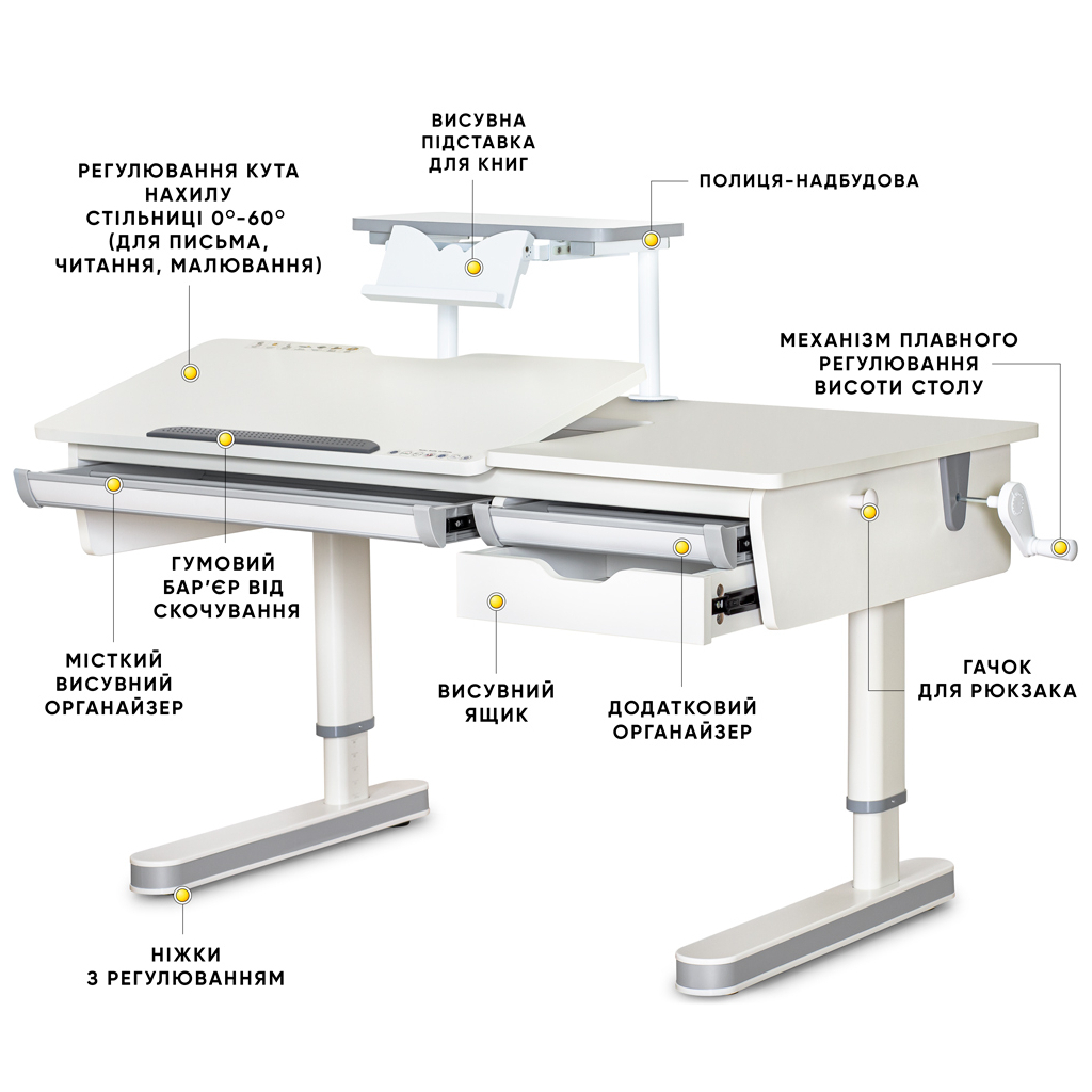 Парта зі стільцем Evo-kids Montreal 2 WG з полицею S-50 (BD-670-2 WG + S 50 WG)