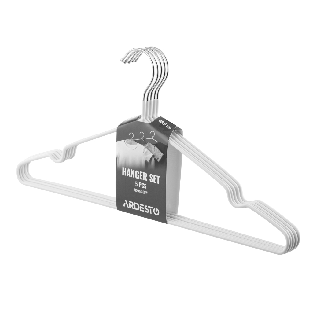 Плічка Ardesto Металеві з ПВХ покриттям Білі 40.5 см 5 шт. (ARHC2805W)