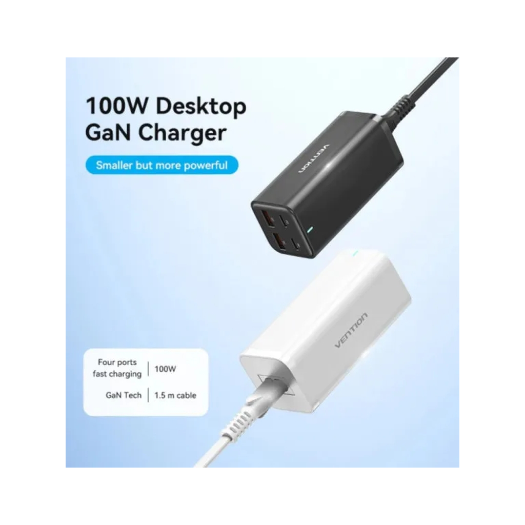 Зарядний пристрій Vention 4xUSB 100W (2xUSB-C+2xUSB-A) PD3.0/QC 3.0/GaN White (FBSWG-EU)