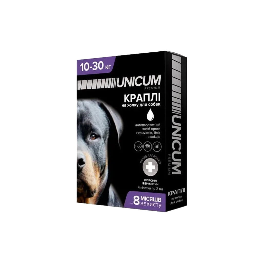 Краплі для тварин Unicum COMPLEX від бліх, кліщів та гельмінтів на холку для собак 10-30 кг/4 шт (4820150202521)