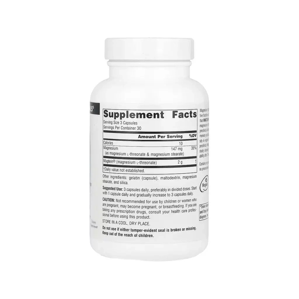 Мінерали Source Naturals Магній L-треонат, Magtein, Magnesium L-Threonate, 90 капсул (SNS-02485) Мінерали Source Naturals Магній L-треонат, Magtein, Magnesium L-Threonate, 90 капсул (SNS-02485)