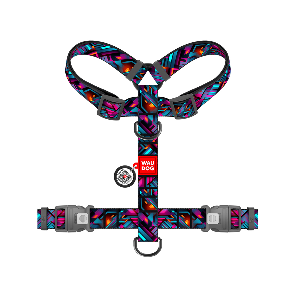 Шлея для собак WAUDOG H-подібна анатомічна Nylon з QR адресником "Нескінченні світи" пластиковий фастекс XL (347-4058)