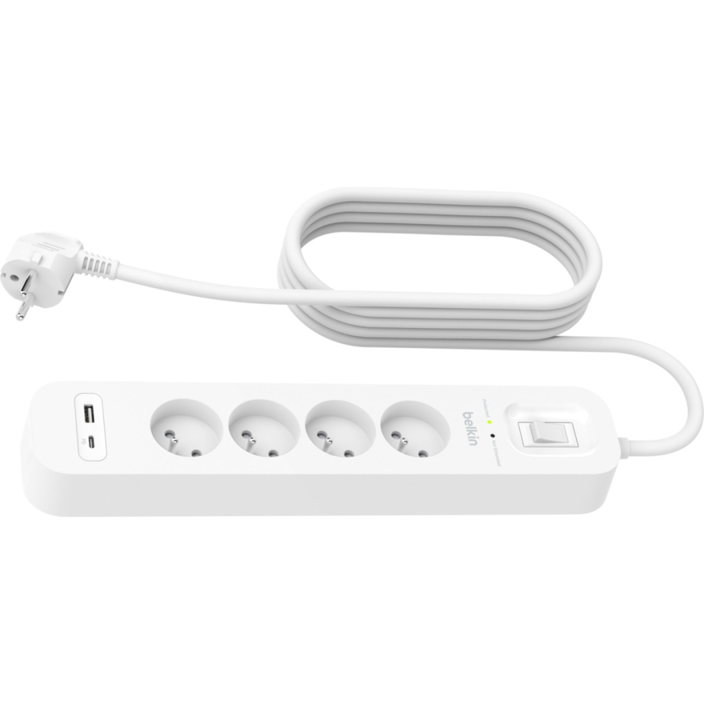 Мережевий фільтр живлення Belkin 4хТипE, 16А, USB-A/USB-C 18Вт, 2м (SRB001CA2M) Мережевий фільтр живлення Belkin 4хТипE, 16А, USB-A/USB-C 18Вт, 2м (SRB001CA2M)