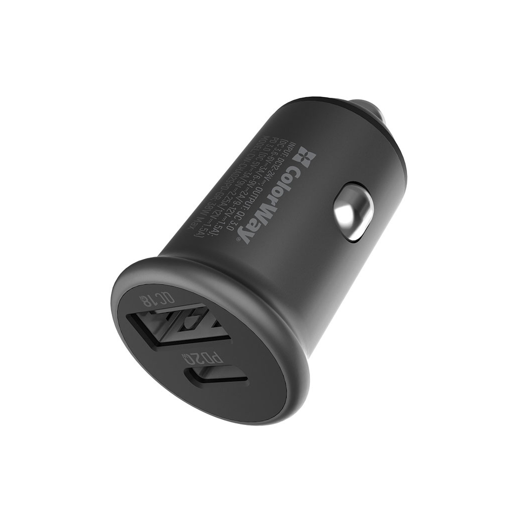 Зарядний пристрій ColorWay 2USB Car (Type-C PD20W + USB QC3.0 ) (38W) Gray (CW-CHA029PD-GR) Зарядний пристрій ColorWay 2USB Car (Type-C PD20W + USB QC3.0 ) (38W) Gray (CW-CHA029PD-GR)
