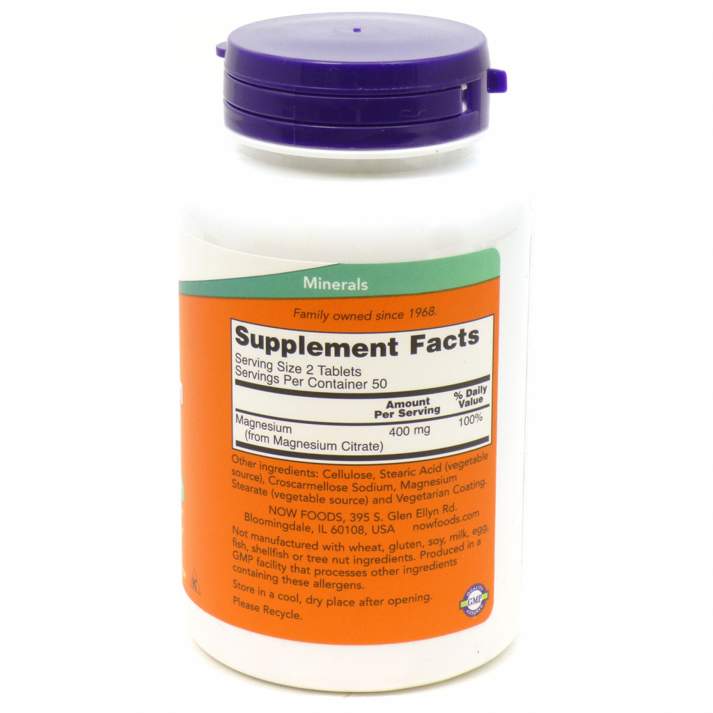 Мінерали Now Foods Цитрат Магнію 200мг, 100 таблеток (NF1290)