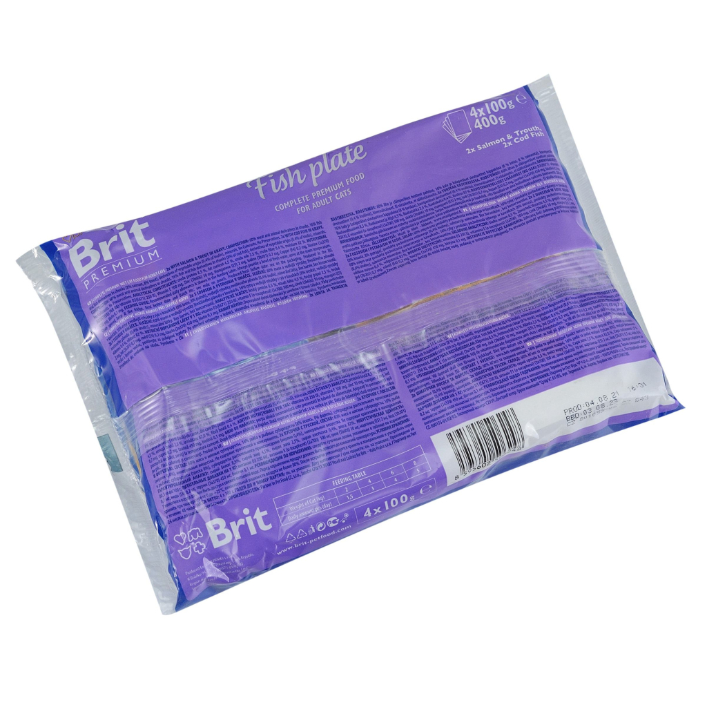 Вологий корм для кішок Brit Premium Cat рибна тарілка 4 шт по 100 г (8595602506248)