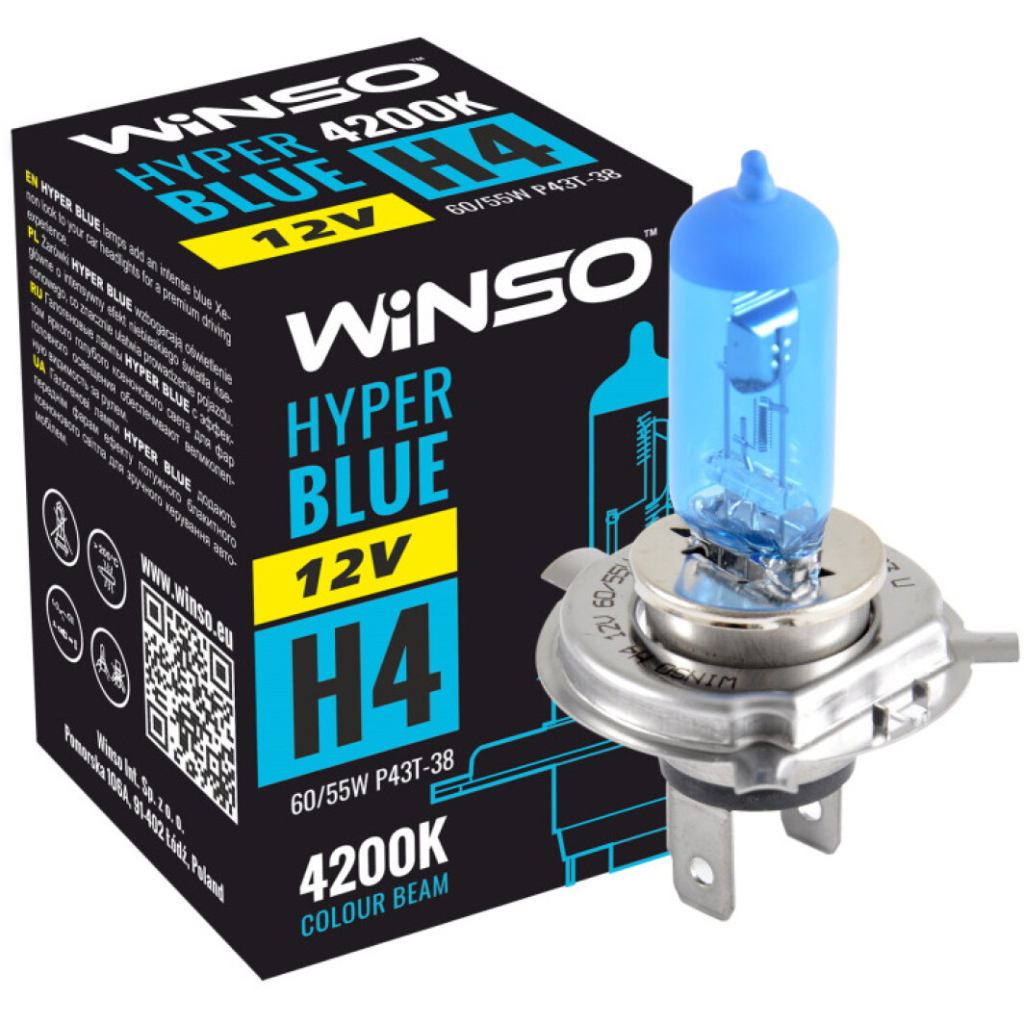 Автолампа WINSO H4 HYPER BLUE 4200K 60/55W (712440) Автолампа WINSO H4 HYPER BLUE 4200K 60/55W (712440)