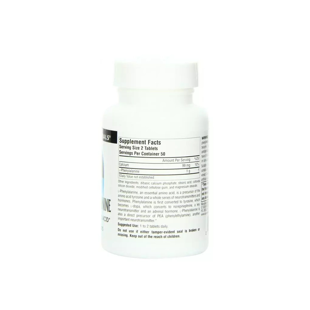 Амінокислота Source Naturals L-Фенілаланін 500мг, 100 таблеток (SNS-00161)