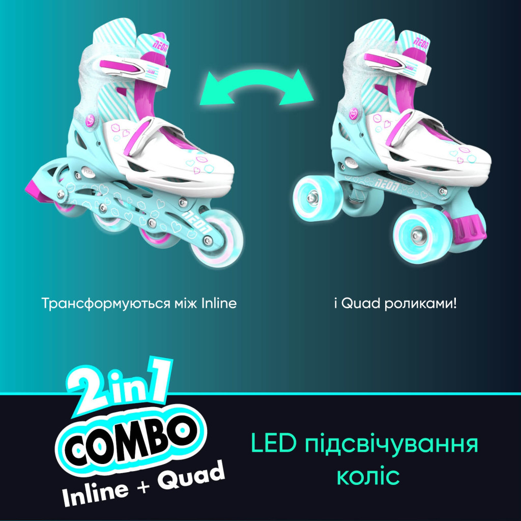 Роликові ковзани Neon Сombo Turquoise розмір 34-37 (NT10T4)