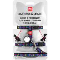 Шлея для котів WAUDOG Nylon з QR-паспортом "Інді" з повідцем XS (5488)