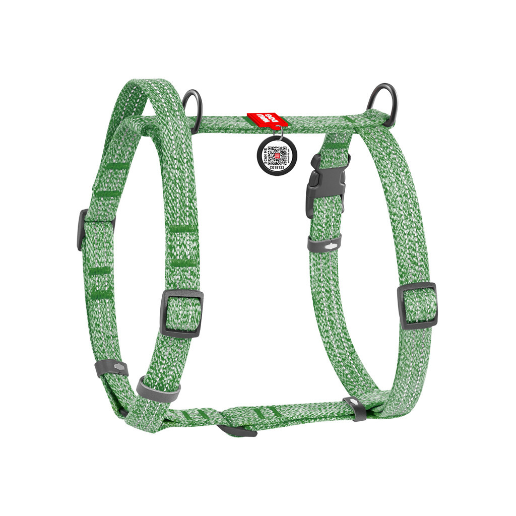Шлея для собак WAUDOG Н-подібна Re-cotton з QR паспортом, світловідбивна L зелена (259318)