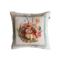 Pillowcase Provence tapestry decorative Bunny with a blue ribbon Zlagoda 45x45 cm (034250)