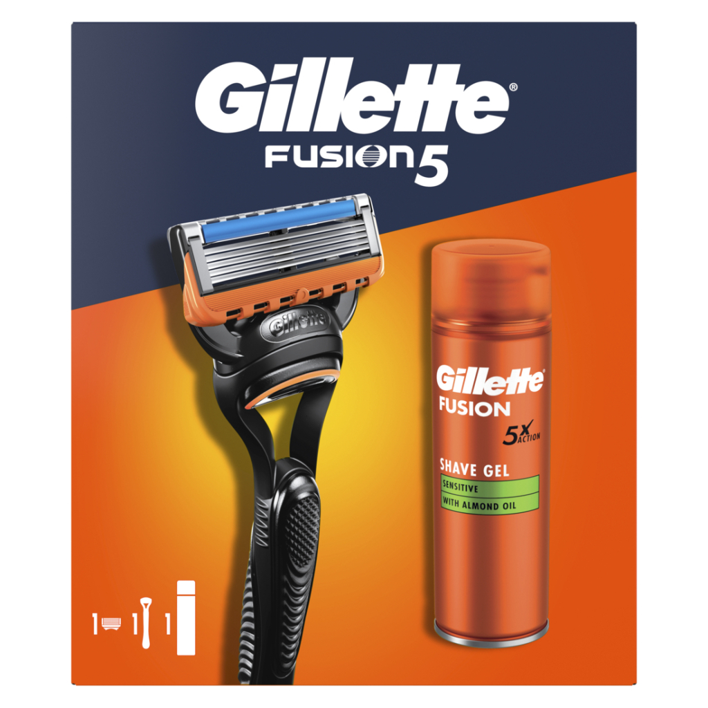 Набір косметики Gillette Fusion5 Станок для гоління чоловічий (бритва) з 1 змінним картриджем + Гель для гоління 200 мл (8700216534048)